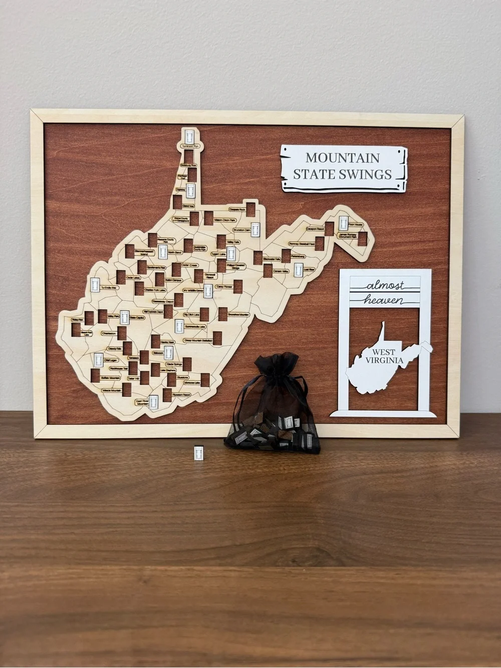 West Virginia Almost Heaven Swing Map, Wooden West Virginia Map